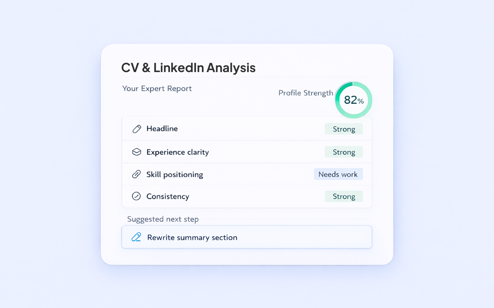 CV ve LinkedIn analizi önizlemesi