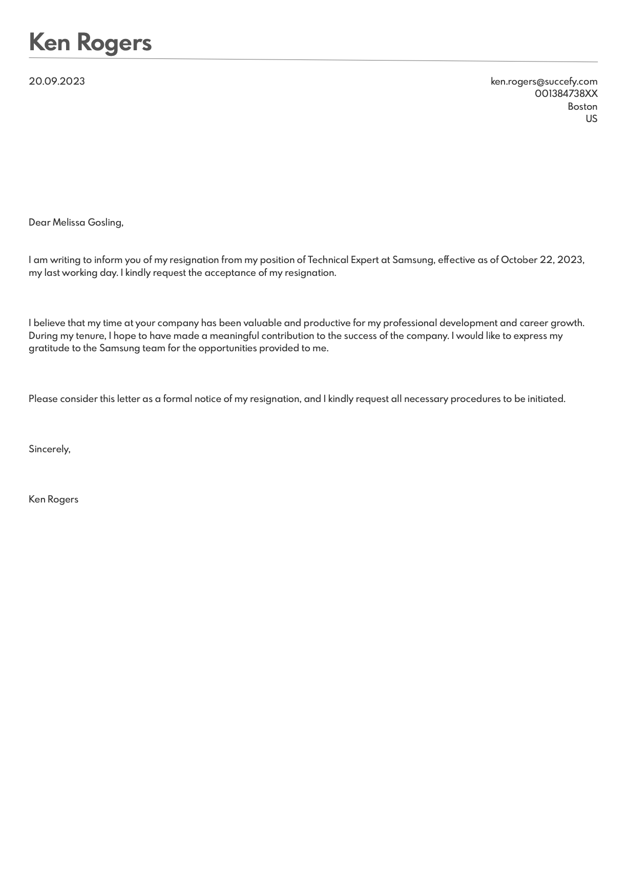 Professional resignation letter template - Create your resignation letter in minutes